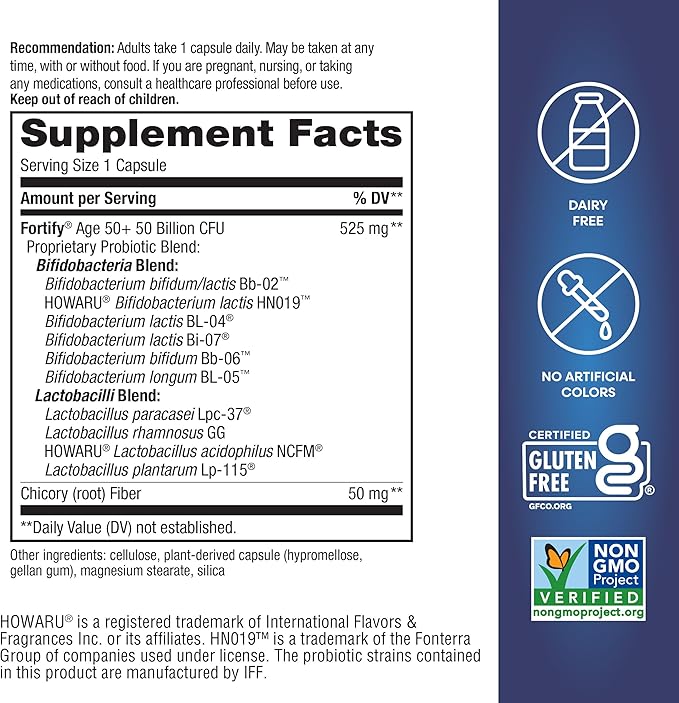 Nature’s Way Fortify Extra Strength(1) Pre+Probiotic Adults 50+, 50 Billion Live Cultures, Prebiotics, Probiotics for Digestive Health*, Immune Support*, Colon Health*, 30 Capsules