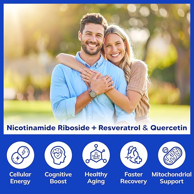 aSquared Nutrition NAD Resveratrol Supplement - NAD+ Nicotinamide Riboside 500mg (Vitamin B3) Plus Trans-Resveratrol & Quercetin - NMN Alternative for Men & Women - 60 Capsules
