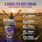20-In-1 Beef Organ Supplement for Women, 925MG Grass Fed Beef Liver, Uterus, Ovary & 3 more with Maca, DIM, Black Cohosh, Vitamin & Mineral, Bovine organ Capsules for Hormone Balance, Energy, 30 Days