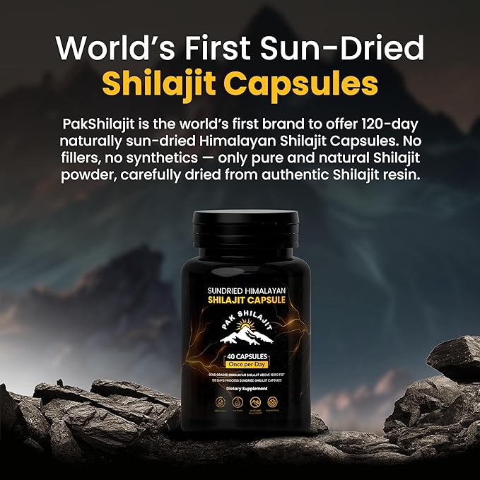 120 Days Naturally Sun-Cured Himalayan Shilajit Capsules | Gold Grade Above 18,000 FT | Organic | 85+ Natural Minerals | Rich in Fulvic & Humic Acid | Men & Women | 40 Capsules