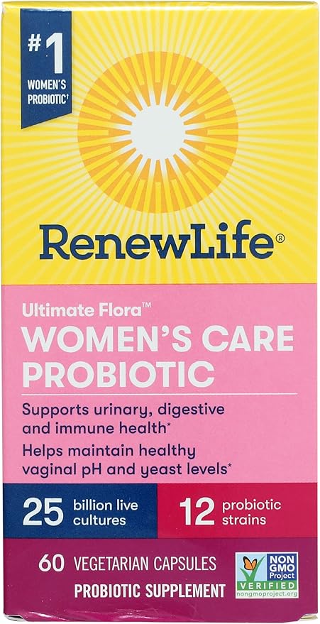 Renew Life Women's Probiotic Capsules, Supports pH Balance for Women, Vaginal, Urinary, Digestive and Immune Health, L. Rhamnosus GG, Dairy, Soy and Gluten-Free, 25 Billion CFU - 60 Ct