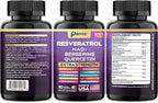 Resveratrol Supplement with Milk Thistle, NAD, Berberine, Quercetin, Fisetin, Pomegranate, Green Tea, Noni, Acai, Blueberry, Grape Seed Extracts, N-Acetyl Cysteine, 14-in-1 Extra Strength (60 Caps)