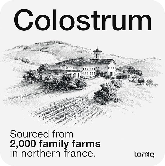 Toniiq Bovine Colostrum Powder Supplement 2000mg - 50% IgG for Gut Health, Immune Support & Skin - French Colostrum Farm-to-Jar Traceable, Microfiltered, Third-Party Tested - 30 Servings