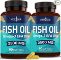 NEW AGE Omega 3 Fish Oil 2500mg Supplement Non GMO - EPA, DHA Fatty Acids Gluten Free (180 Softgels (Pack of 2))