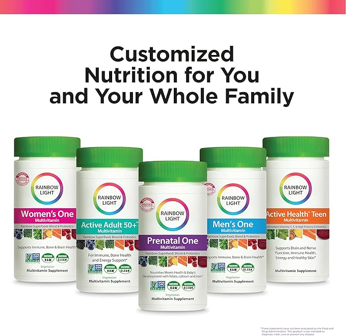Rainbow Light Active Adult 50+ High-Potency Multivitamin, with Superfoods, 60ct, Pack May Vary