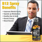 Vitamin B12 Sublingual Spray 5000 mcg – Vegan Methylcobalamin Liquid B12 Boost Energy, Mood & Brain Health - Gluten-Free, Non-GMO B12 Spray for Men & Women - Easy Dosage (5000 mcg in 10 Sprays)