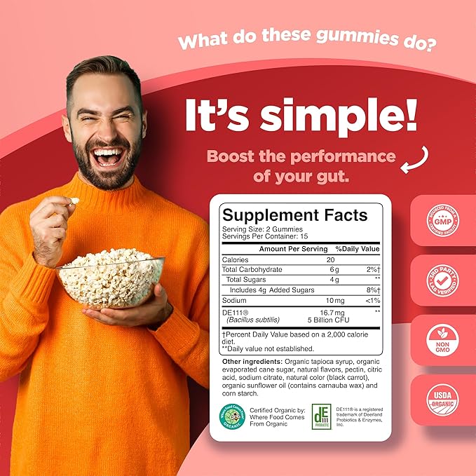 Healthy Gut Probiotic Gummies for Adults - Organic Probiotics for Gut Health Upset Stomach Relief and Immune Support - Digestive Health Chewable Probiotic Gummies for Women and Men - 5 Billion CFU
