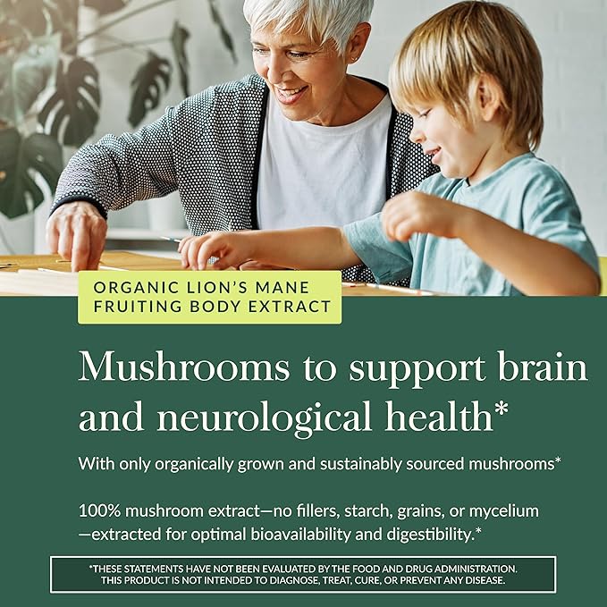 Gaia Herbs Lion's Mane Mushroom Gummies - Brain Support Supplement* - Made with Organic Lion's Mane Mushrooms - Free from Gluten, Soy & Dairy - 60 Vegan Gummies (30 Servings)
