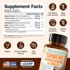 Ashwagandha Organic Turmeric Curcumin Supplement with Ginger Root & Black Pepper – Joint Health, Energy & Immune Support – Antioxidant Blend with 95% Curcuminoids – 2 Pack