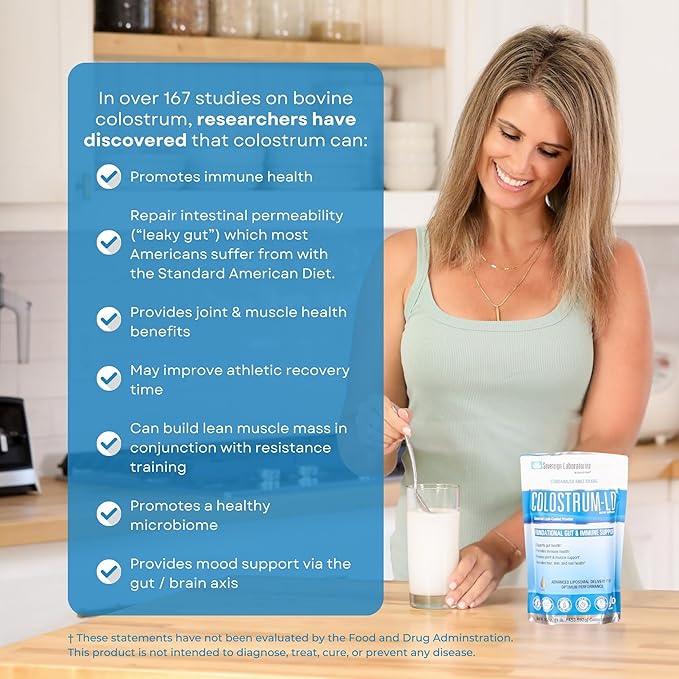 Colostrum-LD Liposomal Delivery - Colostrum Powder - Gluten-Free, Lactose-Reduced - 68 Servings - Sovereign Laboratories - 12oz Vanilla