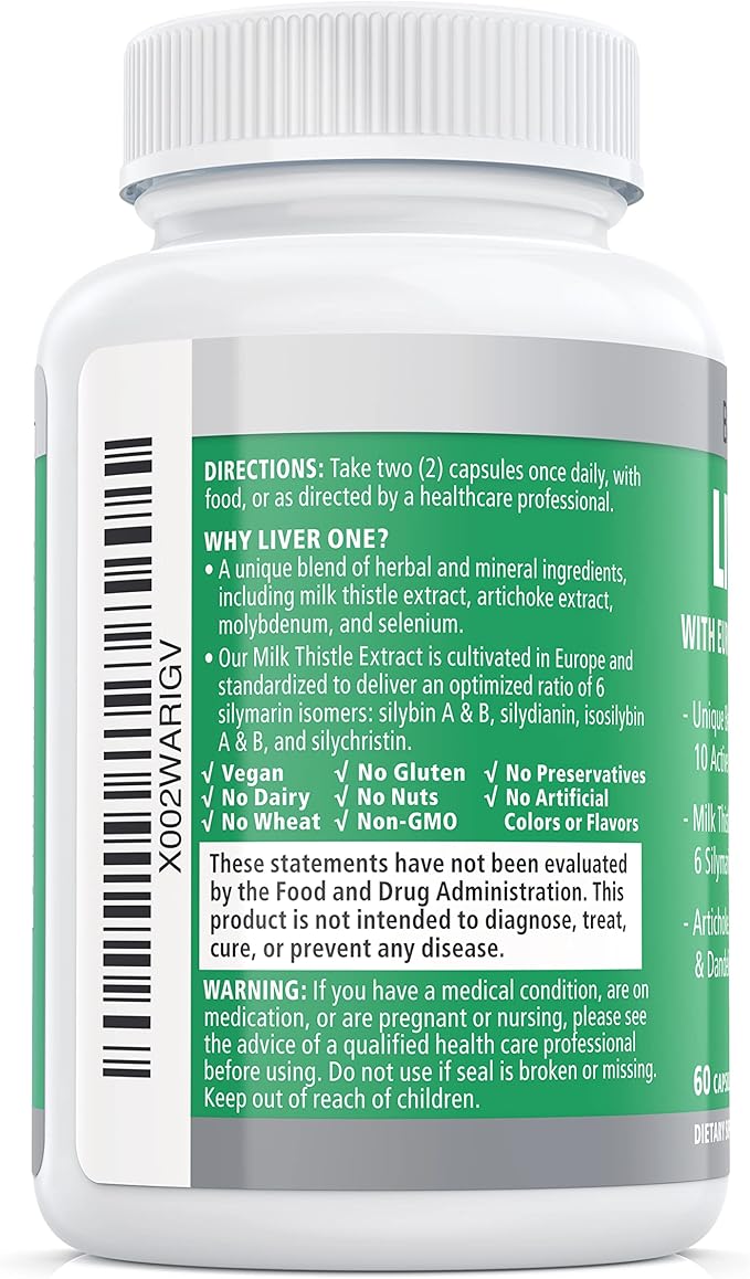 Balance ONE Liver Support Supplement with Milk Thistle, Dandelion Root Extract & Molybdenum – Liver Health & Detox Support – Vegan Capsules, 1 Month Supply – Liver One