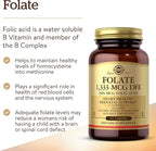 Solgar Folate 1,333 MCG Dietary Folate Equivalent (800 mcg Folic Acid), 250 Tablets - Heart Health, Healthy Nervous System, Prenatal Support - Non-GMO, Vegan, Gluten Free, Dairy Free - 250 Servings