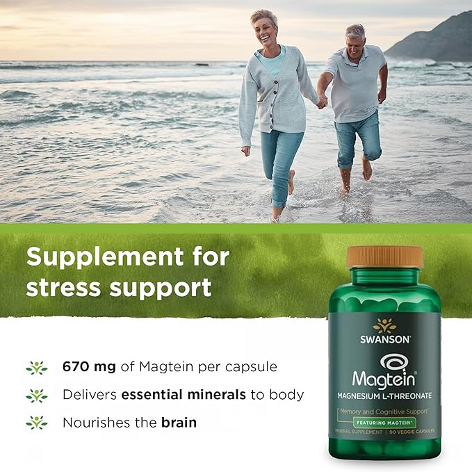 Swanson Magnesium L-Threonate Brain and Cognitive Health Supplement for Professionals Seeking Mental Clarity - 96 mg Magnesium per Serving (90 Vegan Capsules, 2 Pack)