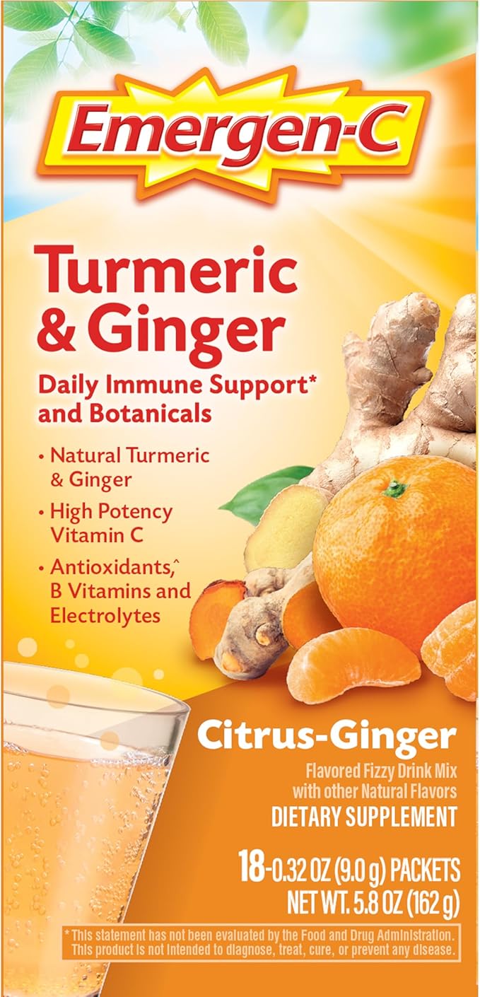 Emergen-C Citrus-Ginger Fizzy Drink Mix, Turmeric and Ginger, Immune Support, Natural Flavors with High Potency Vitamin C, 18 Count