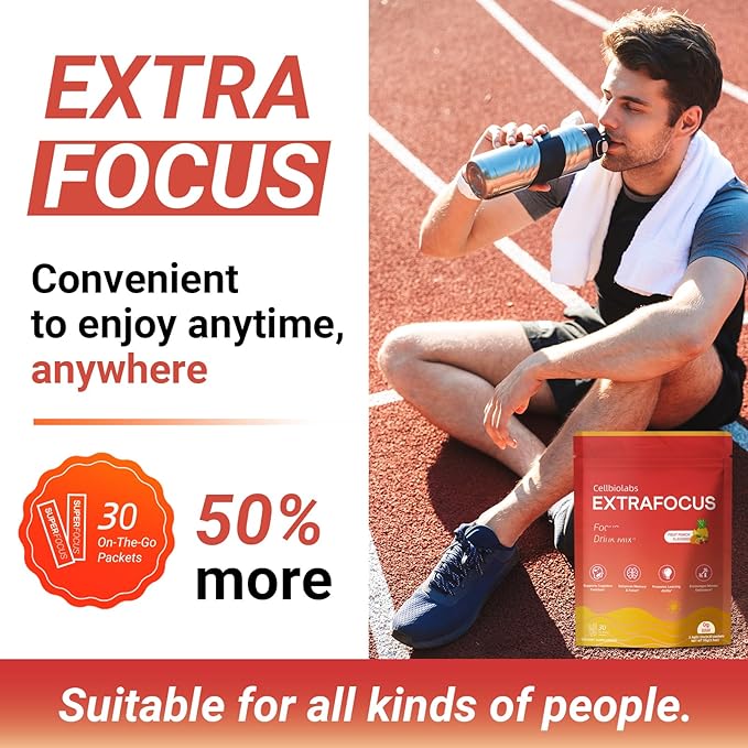 Nootropic Extra Focus Drink Mix, 30 Packs On-The-Go Sticks, Featuring Alpha-GPC, Lion's Mane & Rhodiola, Sugar-Free Packets Fruit Punch Clean Drink Mix