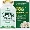 PurePremium Chromium Picolinate 200mcg - High Potency Chromium Supplements - Essential Mineral Health Support for Men/Women - Gluten-Free - 3 Months Supply - 100 Capsules