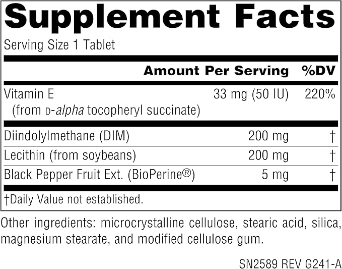 Source Naturals DIM, Diindolylmethane 200mg with BioPerine, Vitamin E & More - 60 Tablets