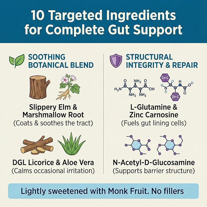 Balance ONE L-Glutamine Powder & Zinc Carnosine Supplement – Leaky Gut Repair Formula with Slippery Elm, DGL Licorice, Marshmallow & Aloe Vera – Digestive Lining Support – 1 Month Supply – RevivaGut