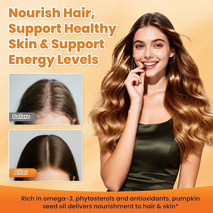 Pumpkin Seed Oil with Saw Palmetto Capsules, 3000mg Per Serving, Pumpkin Seeds Oil Supplement, Supports Immune, Hair, Urinary, Bladder & Prostate Health, Non-GMO, 180 Softgels