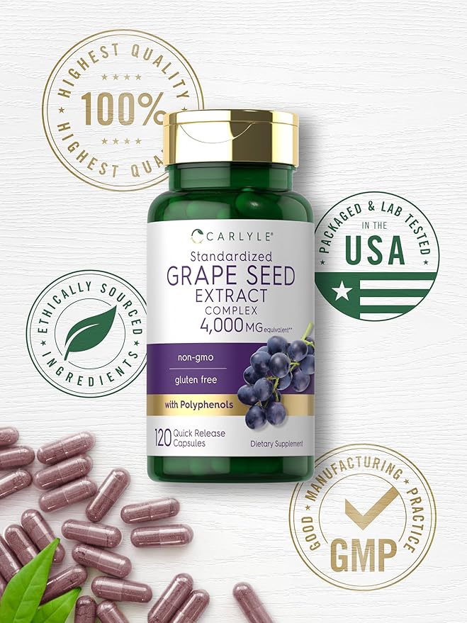 Carlyle Grape Seed Extract | 120 Quick Release Capsules | Standardized Extract Complex with Polyphenols | Non-GMO, Gluten Free Supplement