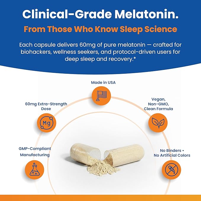 60mg Extra Strength Melatonin MAX - High Dosage Melatonin, Vegan, Non-GMO, Gluten-Free (3-Pack)