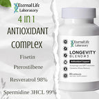 Longevity Blend #3 - Resveratrol 98% with Fisetin Pterostilbene Spermidine, Anti Aging, Oxidative Stress Reducer, Antioxidant Supplement, AMPK Activator