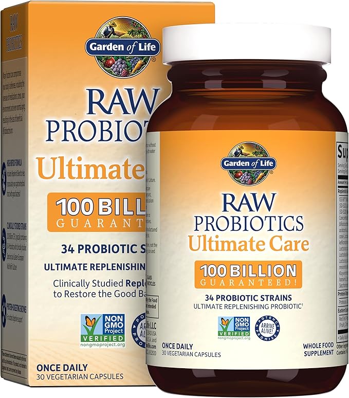 Garden of Life Raw Probiotics Ultimate Care - 100 Billion CFU - Dietary Supplement for Gut Health Support - For Women & Men - 30 Vegetarian Capsules