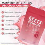 Natrava Beets+ Gummies - Premium Beet Root Powder, Grape Seed Extract and Vitamin C - Supports Healthy Blood Pressure and Heart Health - Low Sugar Nitric Oxide and Circulation Supplement - 50 Gummies