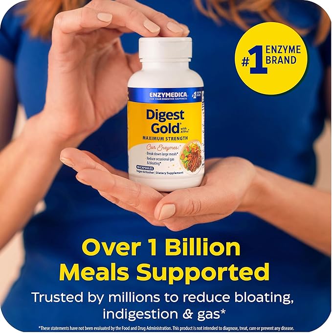 Enzymedica Digest Gold + ATPro, Maximum Strength Enzyme Formula, Fast-Acting, Helps Digest Large Meals, Prevents Bloating and Gas, 120 Capsules