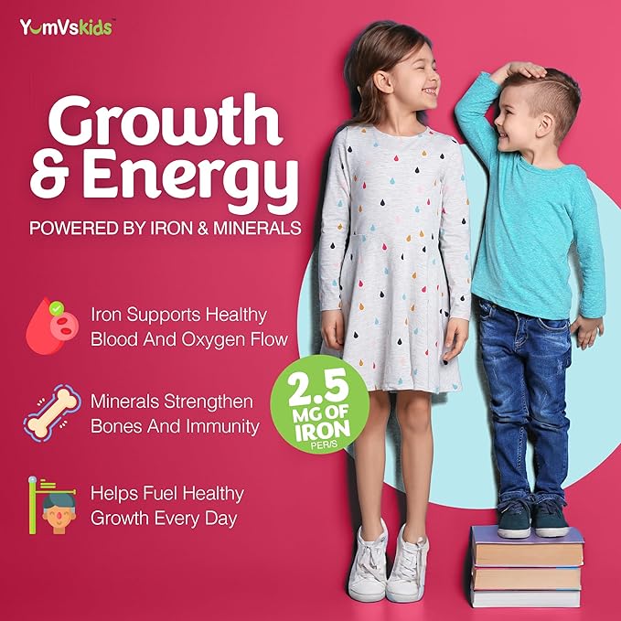 YumVs Kids Multivitamin with Iron & Minerals Chewable Tablets – Grape & Berry Flavor Vitamins for Toddlers & Children Age 2+ – Daily Multivitamin for Immune Support – Kosher, Non-GMO – 120 Chewables