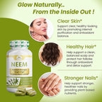 Organic Veda Neem Capsules – Herbal Supplement for Clear Skin, Immune & Gut Health For Men & Women - Single Origin True Green Neem Leaf Powder - Purifying & Cleansing Ayurveda Herb, 120 Vegan Capsules