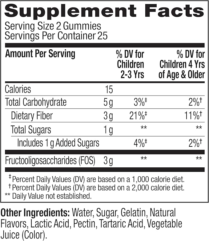 OLLY Kids Friendly Fiber Gummy, Digestion Support,* 3g Prebiotic Fiber FOS, Kids Chewable Supplement, Berry Brilliant Flavored, 25 Day Supply - 50 Count