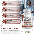 Clean Nutraceuticals Lions Mane 20in1 Mushroom Supplement with Turkey Tail Reishi Cordyceps Chaga Maitake Meshima Poria Cocos Shiitake Oyster Porcini Enoki - 2Pack