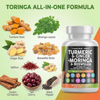 Clean Nutraceuticals Turmeric Moringa Supplement | Ginger Boswellia Saffron - Supplement for Women and Men with Ceylon Cinnamon, Tart Cherry, Quercetin Garlic Nettle Holy Basil - 1Pack