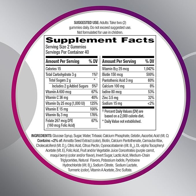 Centrum MultiGummies for Women 50 Plus, Multivitamin/Multimineral Supplement with Vitamins D3, E, B6, and B12, Assorted Fruit Flavor - 140 Count