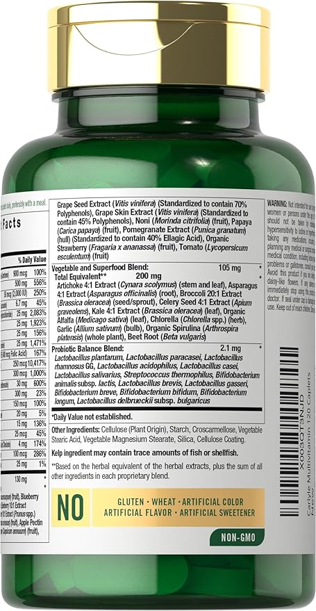 Carlyle Fruits and Veggies Supplement | 120 Count | Superfood Multivitamin with Probiotics | Made with 20 Fruits and Vegetables | Non-GMO & Gluten Free