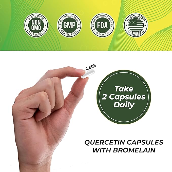 Leaping Lynx Quercetin with Bromelain – 800mg Quercetin + 165mg Bromelain | 120 Capsules (60-Day Supply) | Immune, Respiratory, and Seasonal Allergy Support | Antioxidant & Recovery Complex | Non-GMO