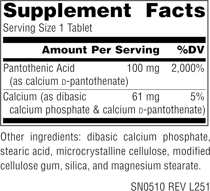 Source Naturals Pantothenic Acid, Vitamin B-5, Dietary Supplement - 100 mg - 250 Tablets