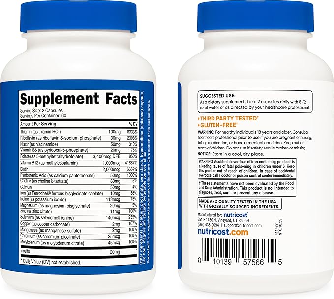 Nutricost Methylated Vitamin B Complex 120 Capsules - (60 Servings) Gluten-Free