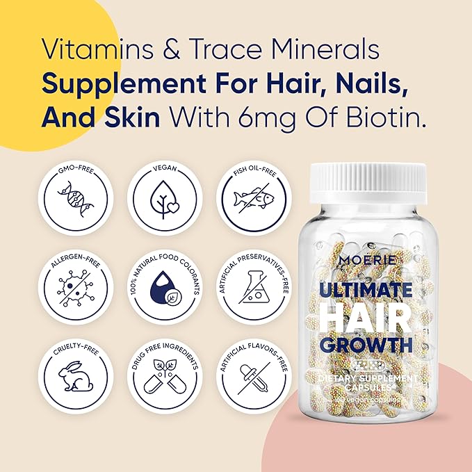 Moerie Ultimate Hair Boost Supplements for Women & Men - Hair, Skin, Nails Vitamins with Biotin & Minerals for Hair Health - Thicker Hair - 60 Capsules