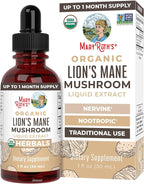 MaryRuth Organics Lions Mane Mushroom Supplement, Up to 1 Month Supply, Nootropic USDA Organic Lions Mane Extract Nervine Herbal Liquid Drops, Brain Health Non-GMO Vegan Alcohol Free Tincture, 1 Fl Oz