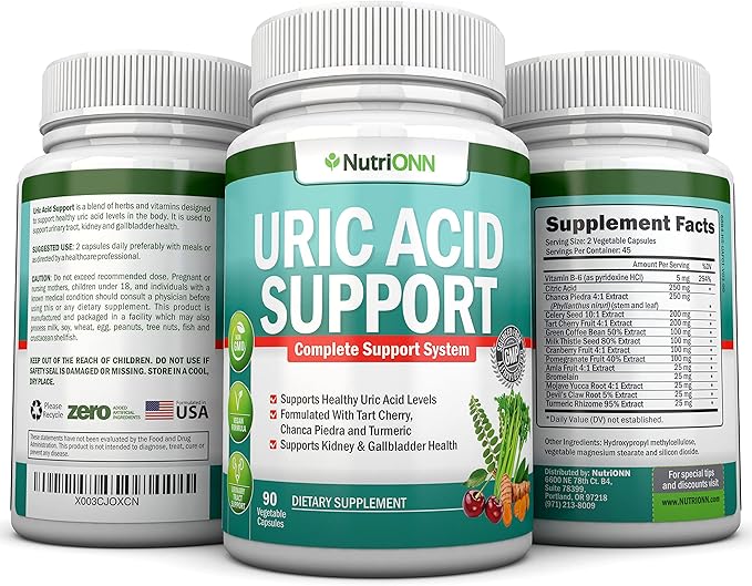 Uric Acid Flush - Herbal Uric Acid Cleanse Supplement - With Tart Cherry, Celery Seed Extract, Chanca Piedra, Devil’s Claw & Green Coffee Bean - Vegan - Supports Gallbladder and Kidney Health