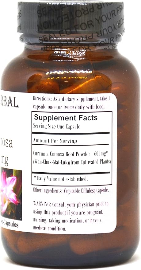 Curcuma Comosa Powder | 600mg Per Capsule | Hormonal Balance & Menstrual Support | Women’s Health Supplement | 60 Vegetarian Capsules | Glass Bottled
