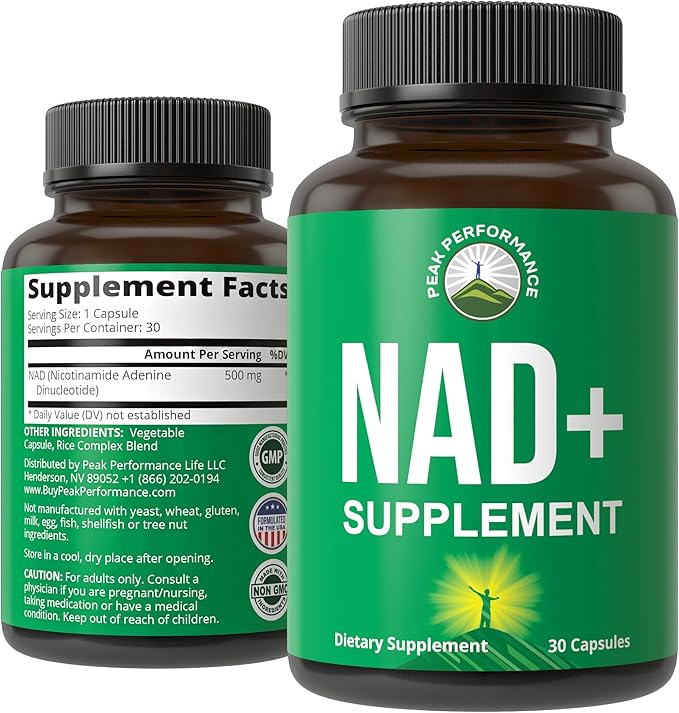 Peak Performance Ultra High Purity NAD Supplement for Women and Men - NAD+ Similar to Nicotinamide Riboside - Supports Energy, Brain Function, Healthy Aging - Third Party Tested Non-GMO Supplements