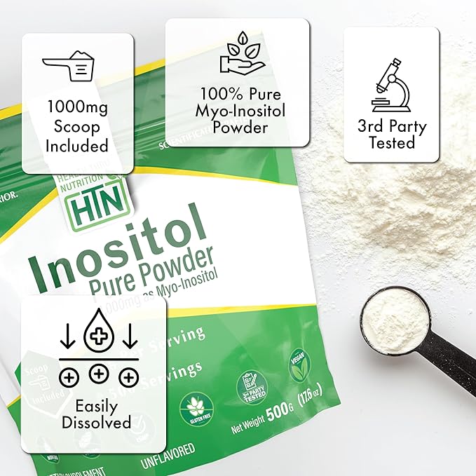 Health Thru Nutrition Inositol Powder – 500g Pure Powder as Myo-Inositol | 1,000mg (1g) Per Scoop - Included | Unflavored, Vegan, Non-GMO | 500 Servings – Clean Supplement