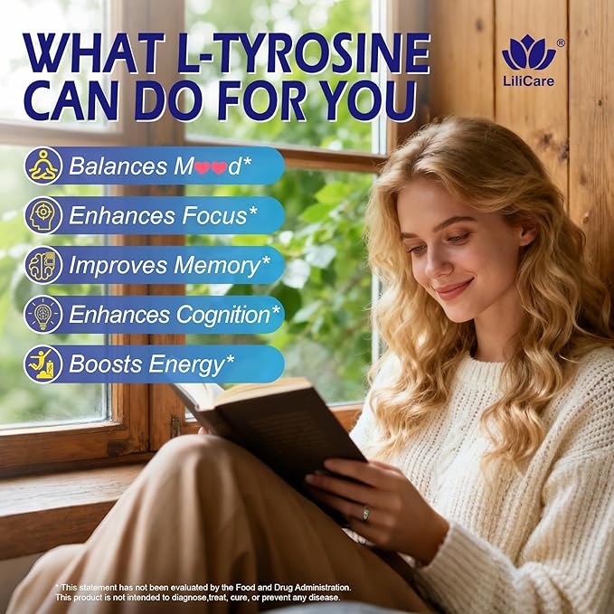 L Tyrosine Focus Supplement Gummies 1100mg for Adults, Brain Supplements for Memory and Focus, L-Tyrosine Gummies with Ashwagandha, I-Theanine for Calm & Mood - Vitamin B6 & B9 for Energy-Vegan, 60ct