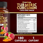 7 in 1 Turmeric Curcumin + Apple Cinder Vinegar Capsules, 6 Month Supply with Ashwagandha, Ginger, Garlic Bulb, 180 Capsules