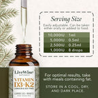 Vegan D3 K2 Vitamin 5000 IU, 90 MCG (MK-7) Drops - 60 Servings, Ultra Concentrated Formulation, and Fast Absorption - Precision Micro-Dosing Dropper for Cognitive & Immune Support