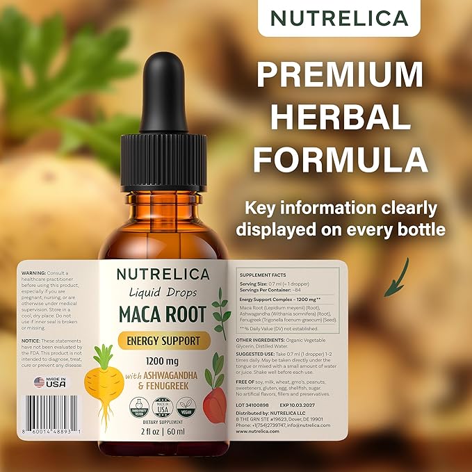 Maca Root with Ashwagandha & Fenugreek – Herbal Wellness & Vitality Support – 1200mg, No Sugar, Vegan, Non-GMO