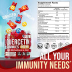 JOYLI Quercetin Gummies - Quercetin with Bromelain Zinc Vitamin C & Vitamin D3 - Quercetin Supplement 500MG for Immune System & Allergy - Quercetin for Kids and Adults - 60 Quercetin Chewable